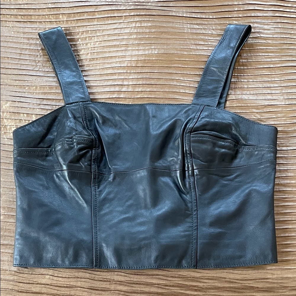 Trouvé Black Leather Bustier Crop Top